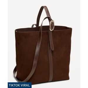 NEW Old Navy Carrie Tote Purse Top Handle Strap Faux Suede Leather Bag Brown NWT